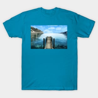 Pier on a Lake Digital Painting T-Shirt